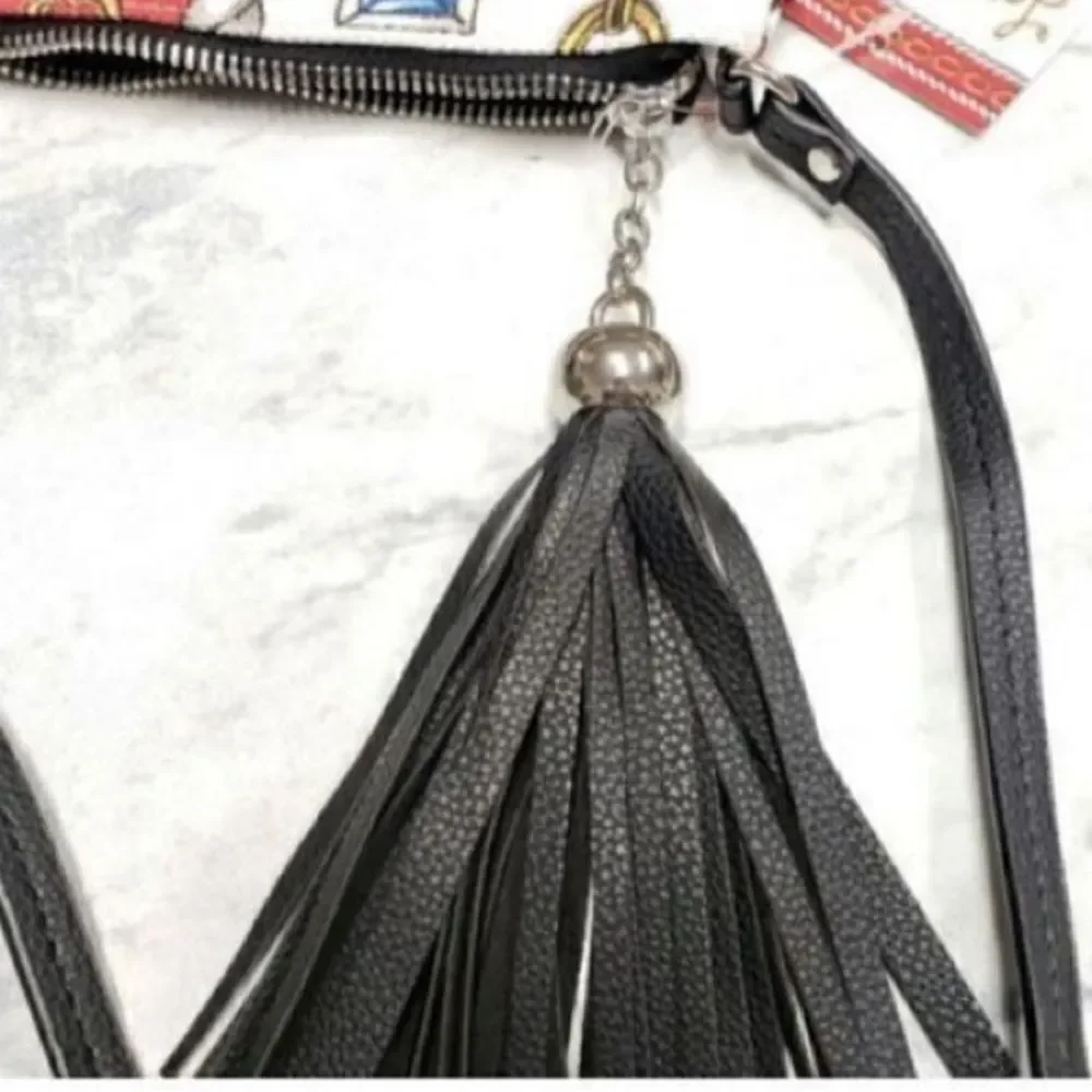 Brighton Women’s Small Crossbody Glitter and Go Pouch White Red with Tassel - Picture 13 of 16